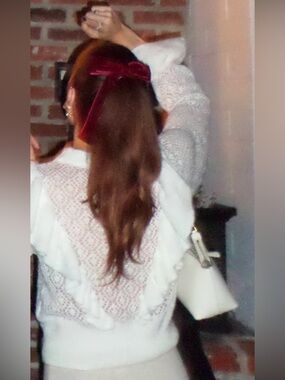 H&M White Knit Ruffle Sweater